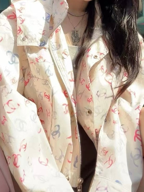 샤넬 / 더블 로고 프린팅 레이어링 후드 자켓