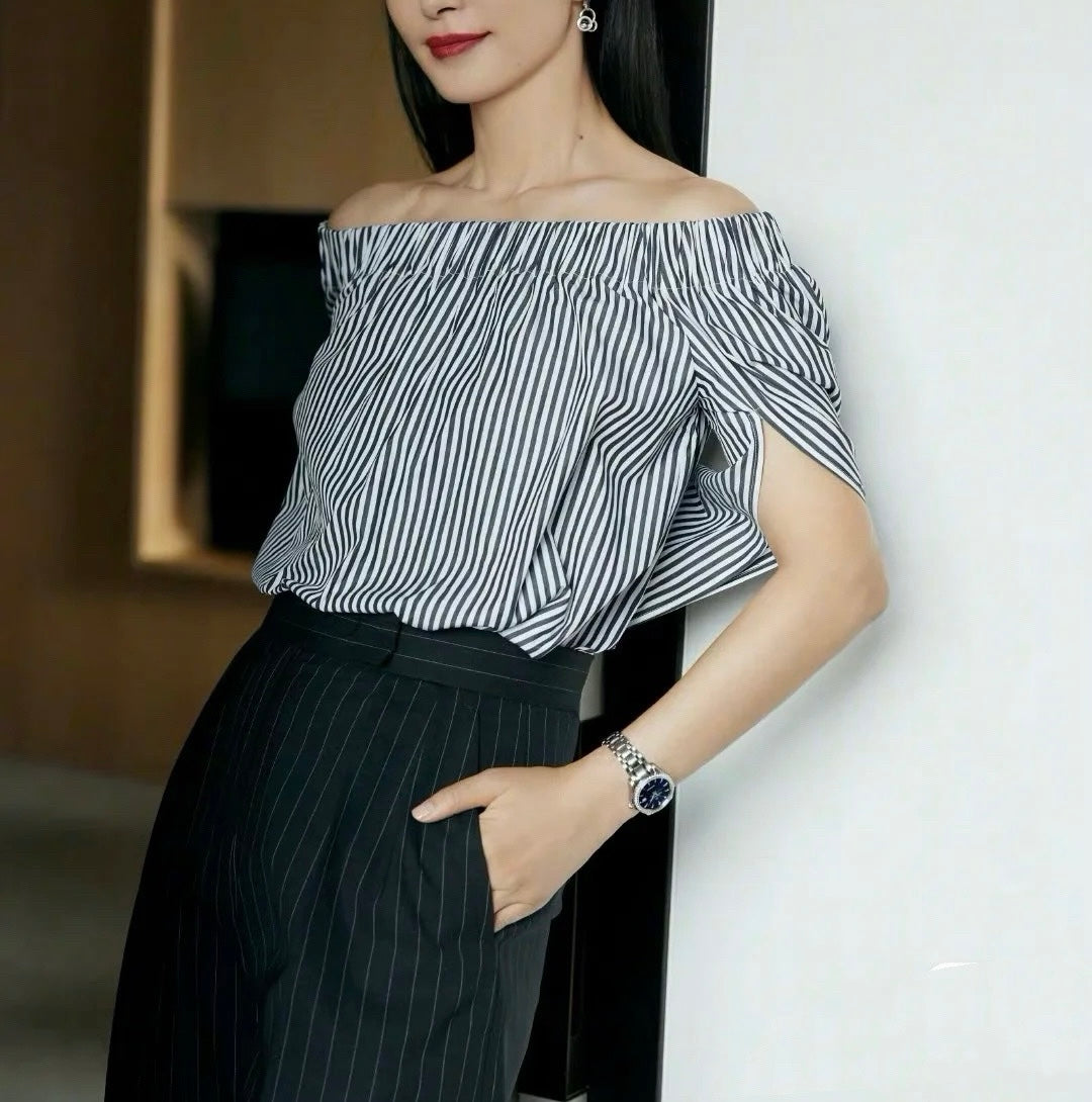 막스마라 / 오프숄더 스트라이프 블라우스