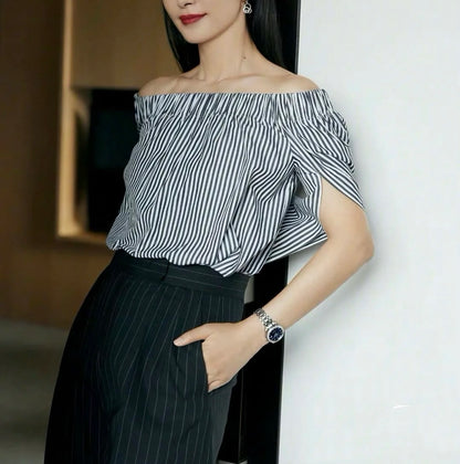 막스마라 / 오프숄더 스트라이프 블라우스