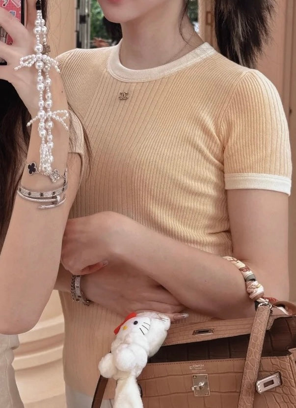 샤넬 / 로고 슬림핏 니트 티셔츠