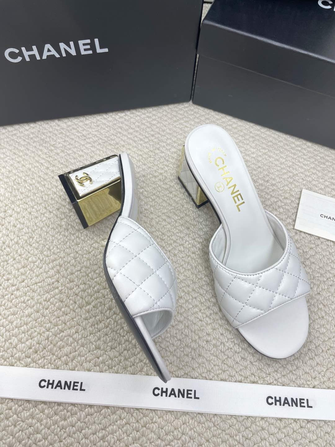 샤넬 / 퀄티드 레디 하이힐 샌들 뮬