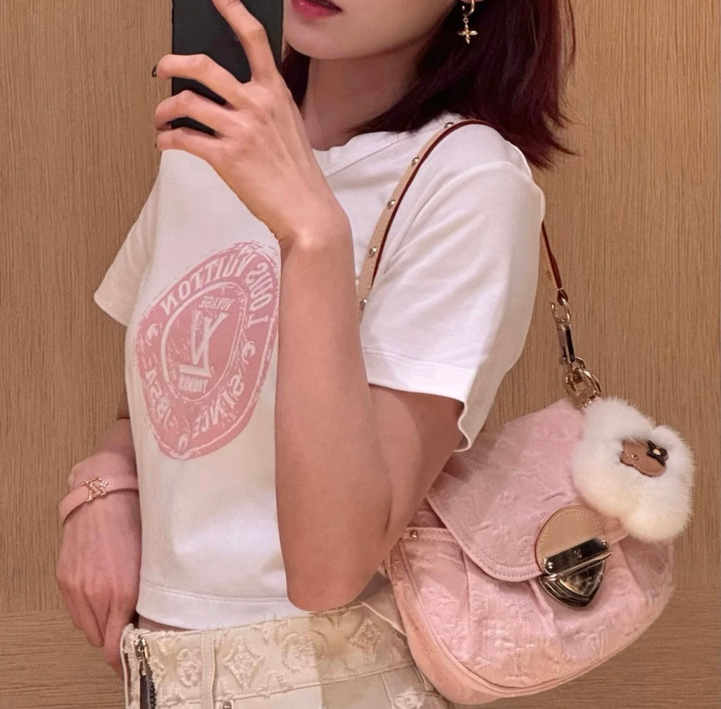 루이비통 / 핑크 로고 코튼 티셔츠