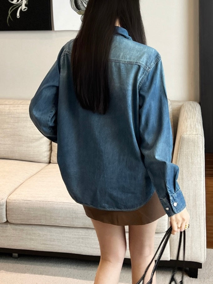 프라다 / 빈티지 워싱 포켓 와펜 데님 셔츠