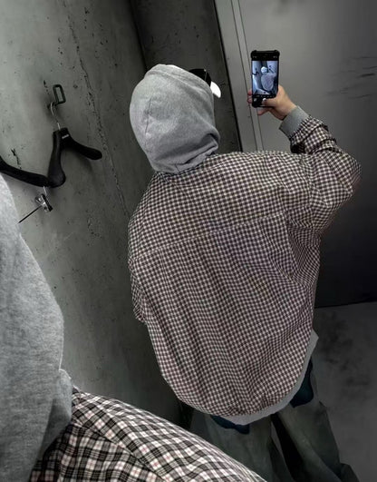 발렌시아가 / 체크 배색 후드 집업 자켓