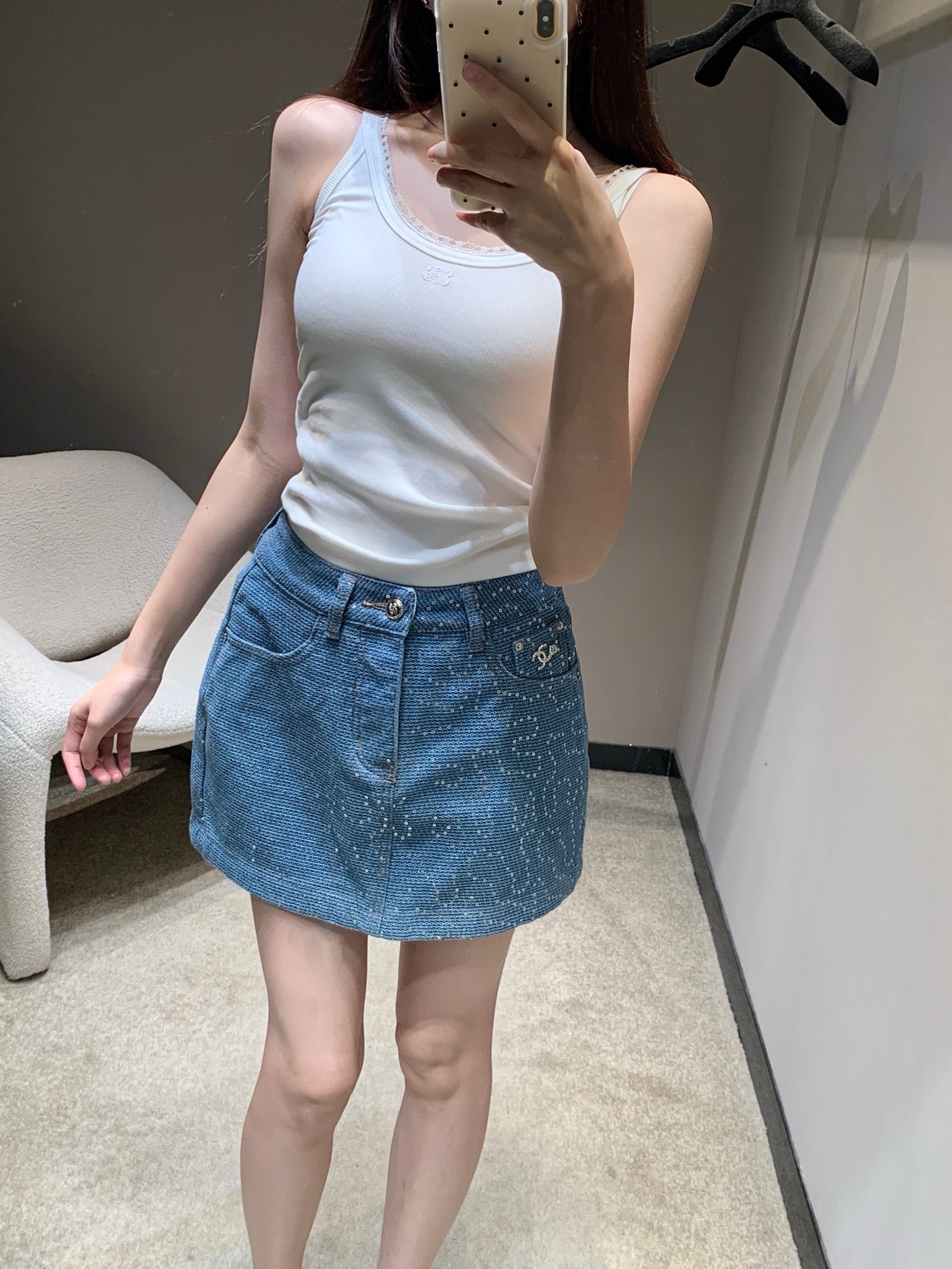 샤넬 / 스팽글 데님 스커트