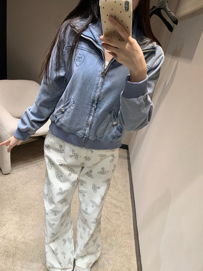 샤넬 / 하트 로고 자수 터틀넥 파일럿 자켓